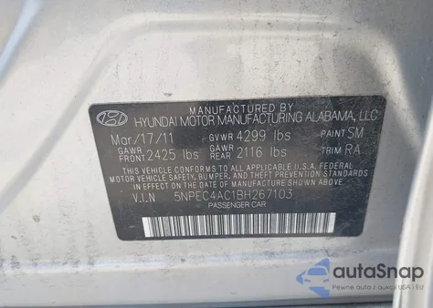 2011 Hyundai Sonata Se из США, поврежденный, VIN 5NPEC4AC1BH267103